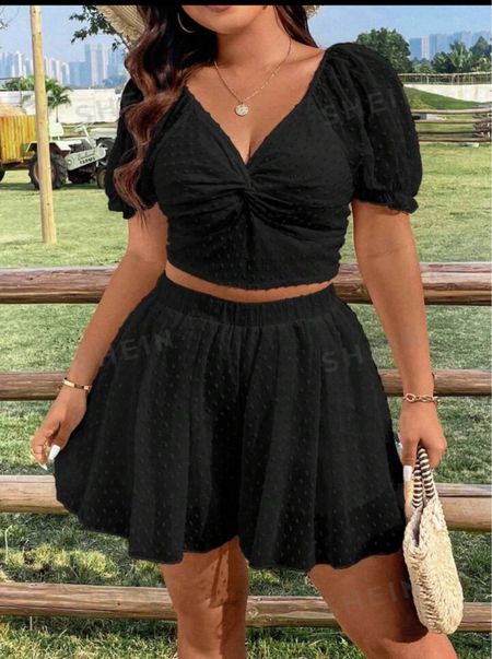 Two piece black outfit top and shorts
Midsize outfit 
Summer outfits


#LTKfindsunder50 #LTKmidsize #LTKstyletip