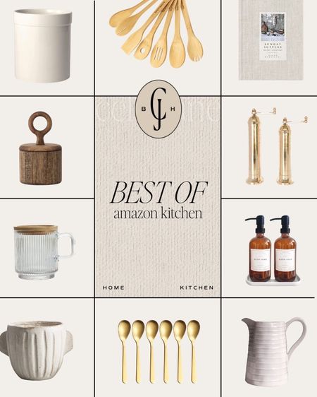 Best of Amazon kitchen! These would also make great gifts for the chef, hostess or homebody on your list! Cookbook, glass mug, soap and lotion, pitcher, gold spoons, wooden utensils. Cella Jane 

#LTKGiftGuide #LTKhome