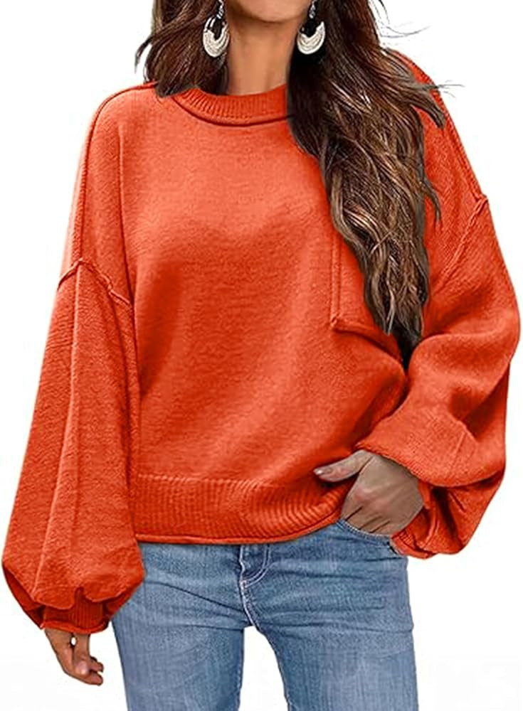 Zeagoo Sweaters for Women 2025 Trendy Fall Fashion Oversized Lantern Long Sleeve Knitted Pullover... | Amazon (US)