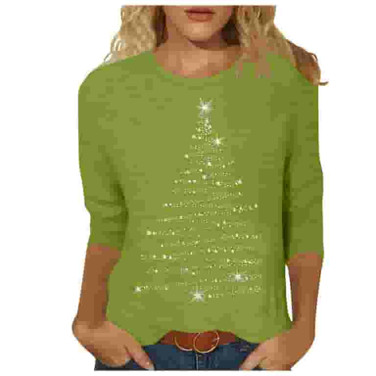 Womens T Shirts Blouses Christmas Sparkly Tree Print Quarter Sleeve Crew Neck School Outfits Fo... | Walmart (US)