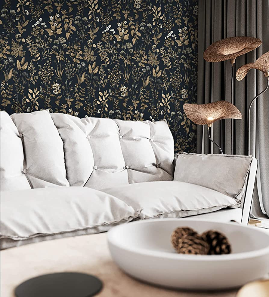 Dimoon 78.7"x16.1" Delicate Floral Peel and Stick Wallpaper Black Golden Thicken Waterproof Leaf ... | Amazon (US)