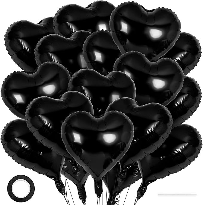 24 Pcs Black Heart Balloons,18 inch Heart Shape Foil Balloons Love Balloons Valentine Balloons fo... | Amazon (US)