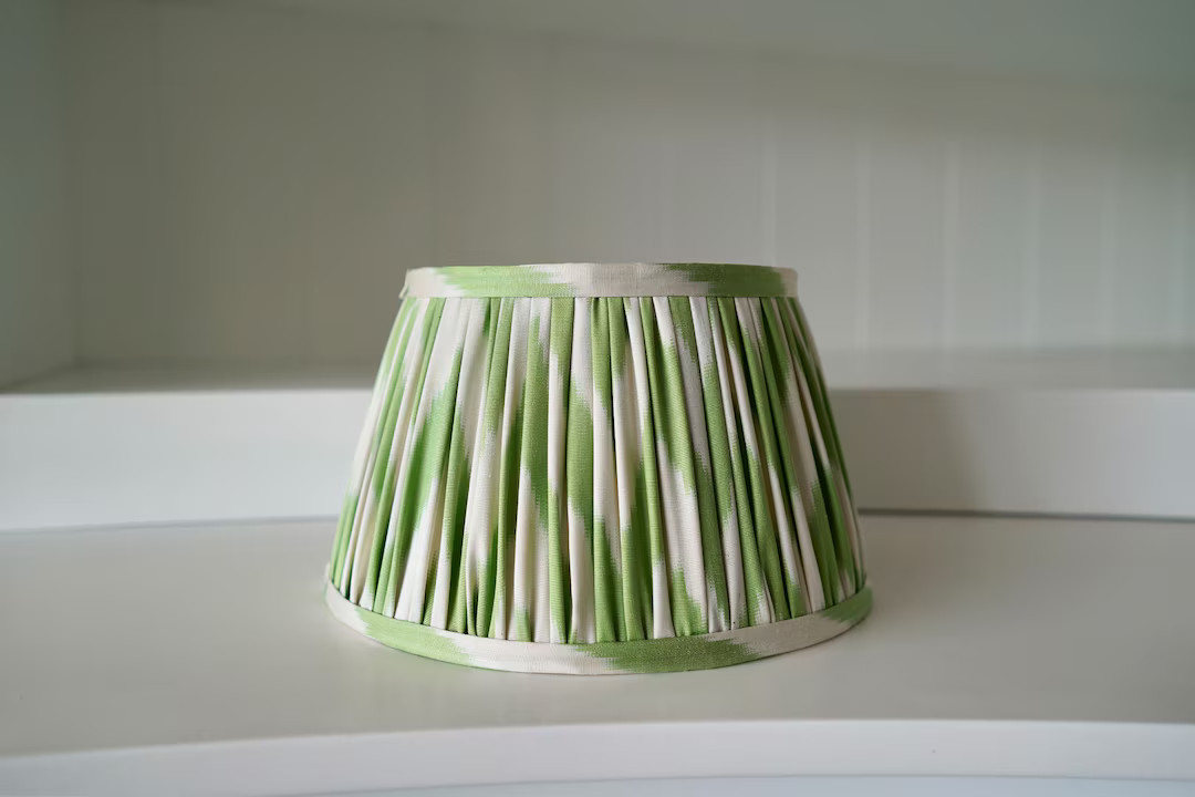 GATHERED IKAT LAMPSHADE Apple Green Handcrafted Pleated Lampshade Gathered Lampshade Green Stripe... | Etsy (US)