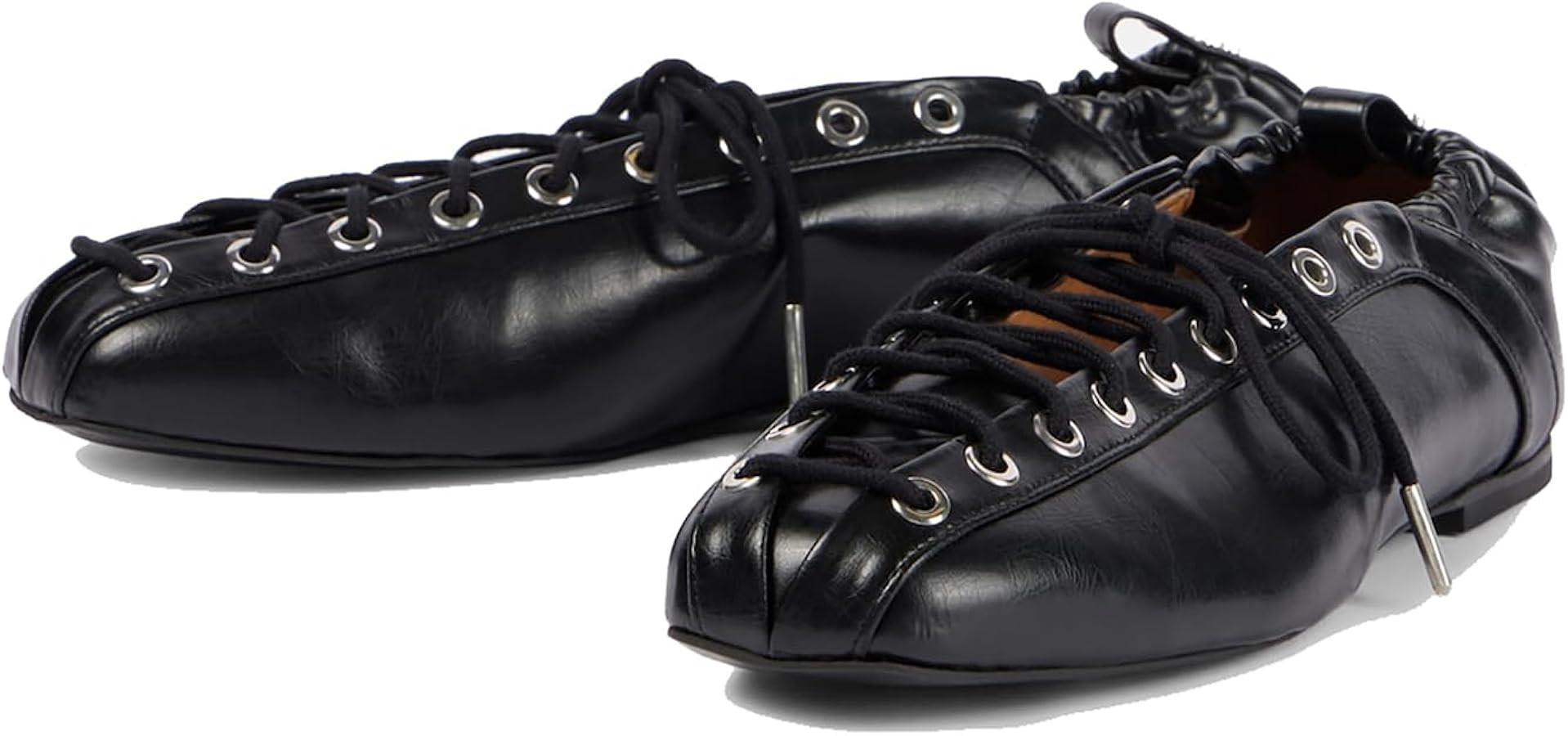 Women's Leather Ballet Flats, Square Closed Toe Lace-Up Flat Shoes, Fashion Dress Work Comfort Sl... | Amazon (US)