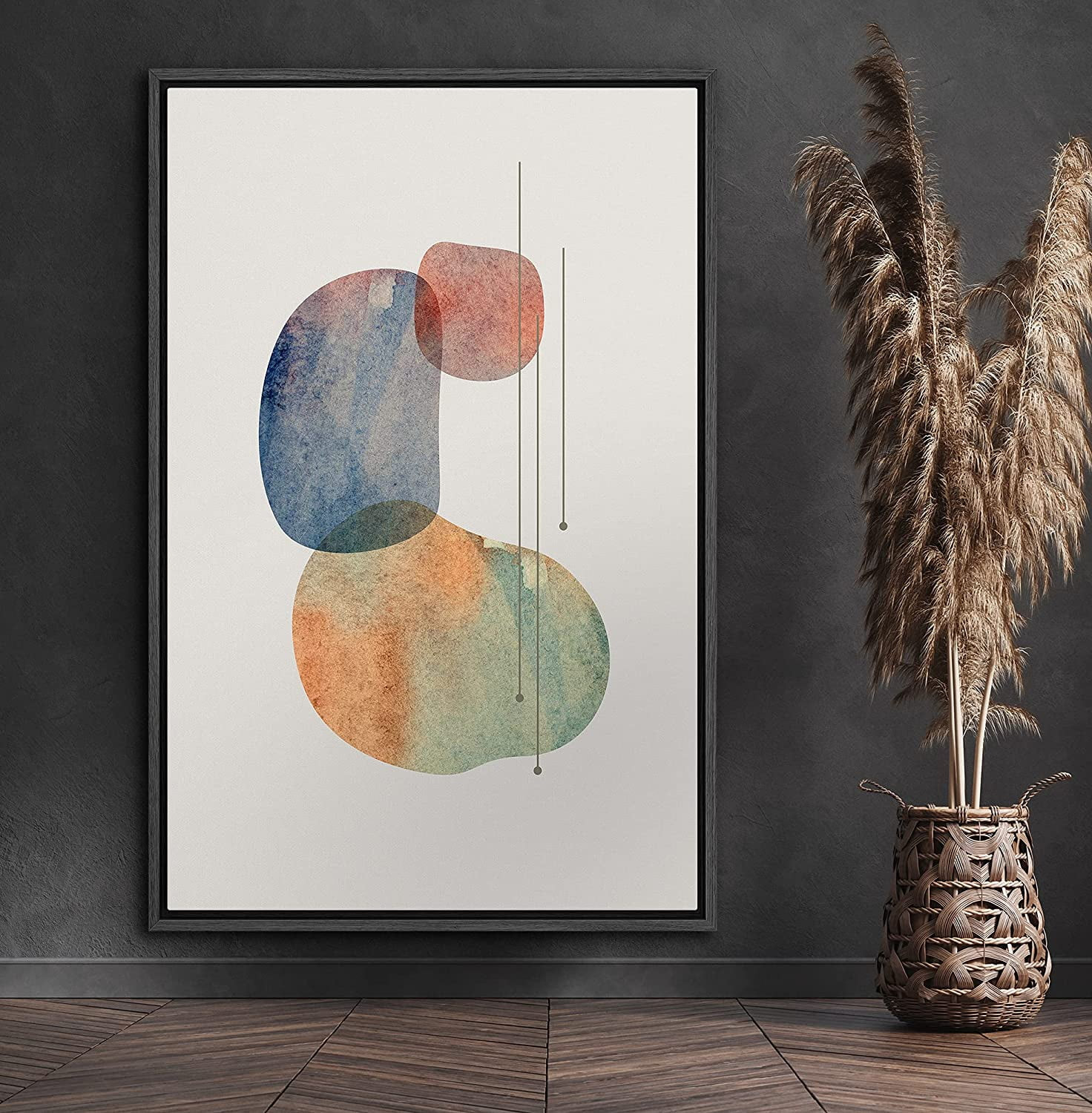 PixonSign Framed Canvas Print Wall Art Orange, Blue, Green Watercolor Squares Abstract Shapes Ill... | Walmart (US)