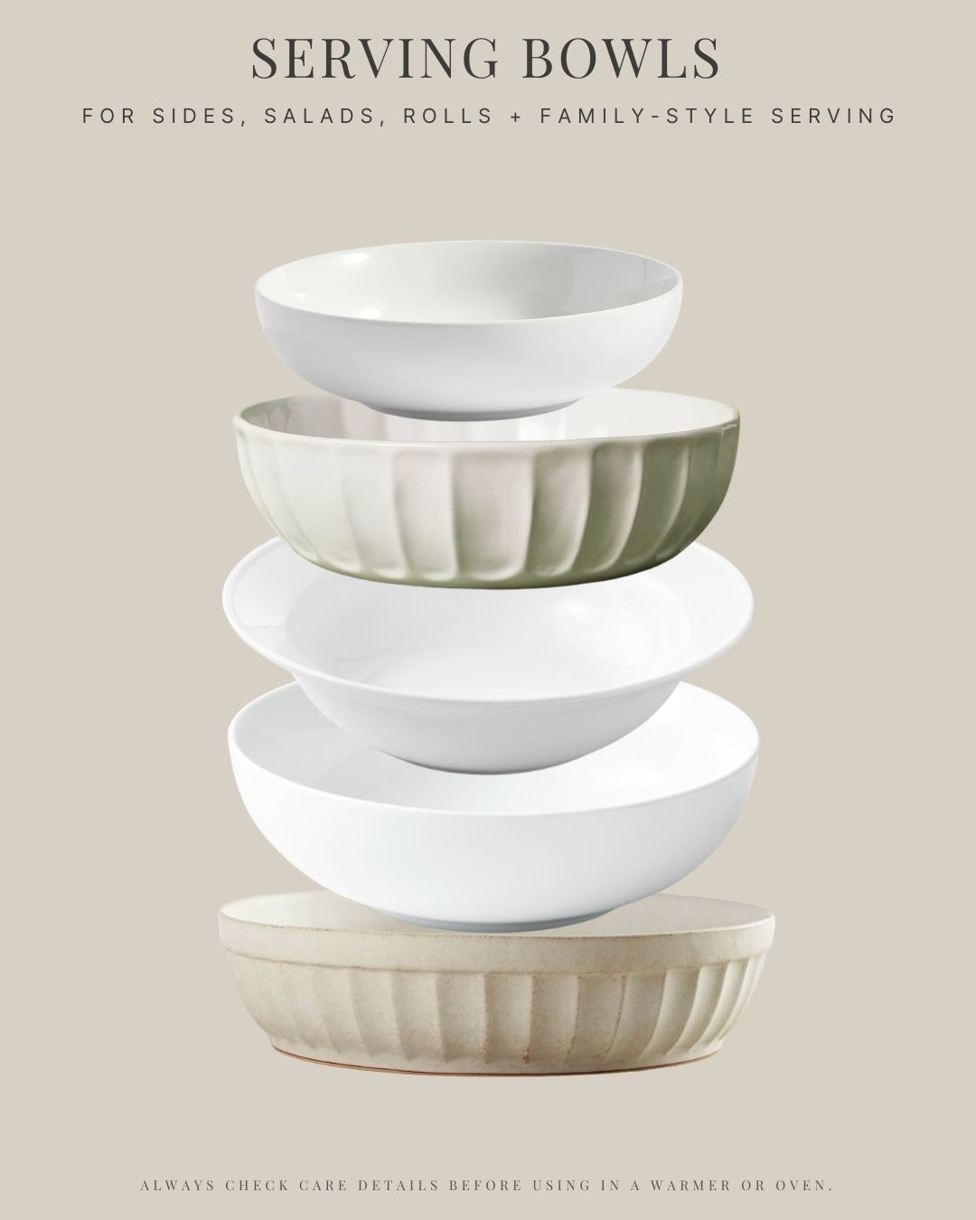 Use these ceramic bowls for sides, salads, rolls, pasta, potatoes, fruit, vegetables, and family-style dinners. 

These are the pieces I reach for when food needs to go from the kitchen to the table, buffet, or island and still look pulled together. 

A good mix of large serving bowls, ceramic bowls, stoneware bowls, neutral serving bowls, and oven-safe-style serving pieces makes hosting easier for weeknight dinners, holidays, potlucks, and company meals.

#LTKHome
