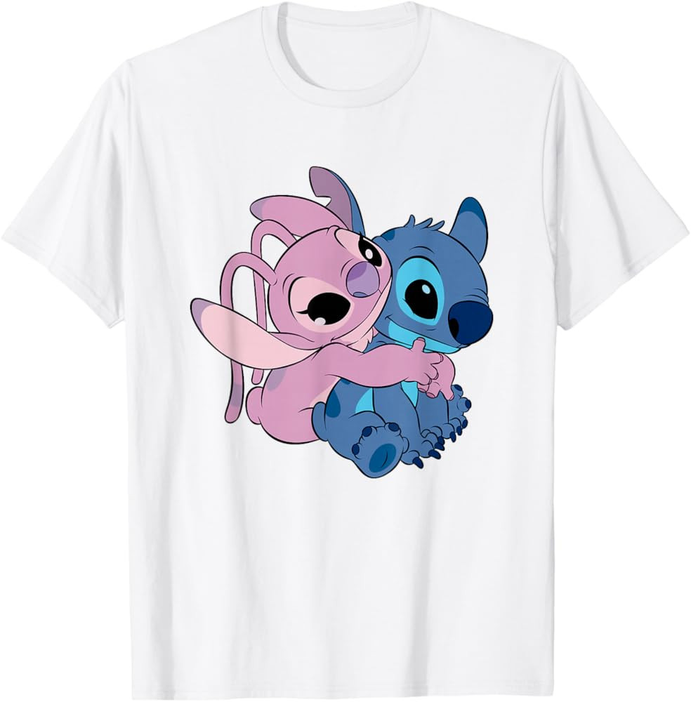 Disney Lilo & Stitch Cute Angel & Stitch Hugging Chest Logo T-Shirt | Amazon (US)