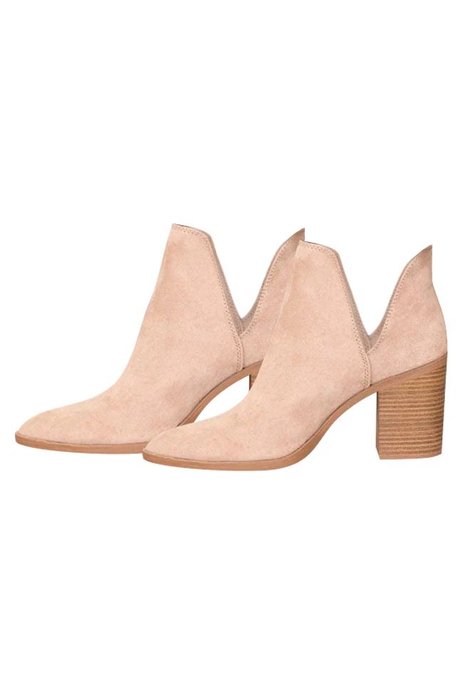 Heidi Taupe Side Slit Booties | Pink Lily