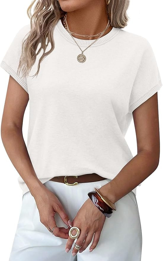 WIHOLL Short Sleeve Sweater for Women Summer Tops Crew Neck Fashion Clothing Tshirts Shirts Trave... | Amazon (US)