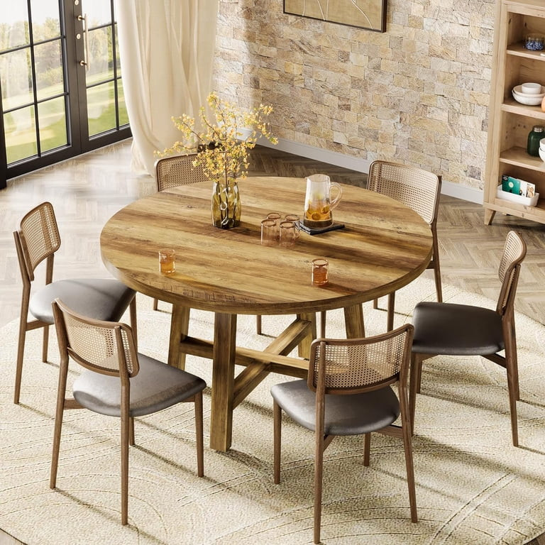 Tribesigns 47-Inch Round Dining Table, Wood Dining Room Table, Farmhouse Kitchen Table for 4-6 Pe... | Walmart (US)