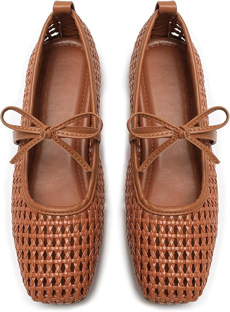 Women's Mesh Woven Ballet Flats Foldable Square Toe Mary Jane Shoe | Amazon (US)