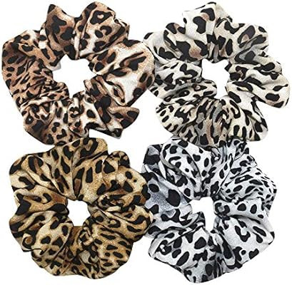 Otyou 4 Pack Bright Leopard Print Hair Scrunchies Soft Fabric Scrunchy Bobbles Elastic Hair Bands... | Amazon (US)