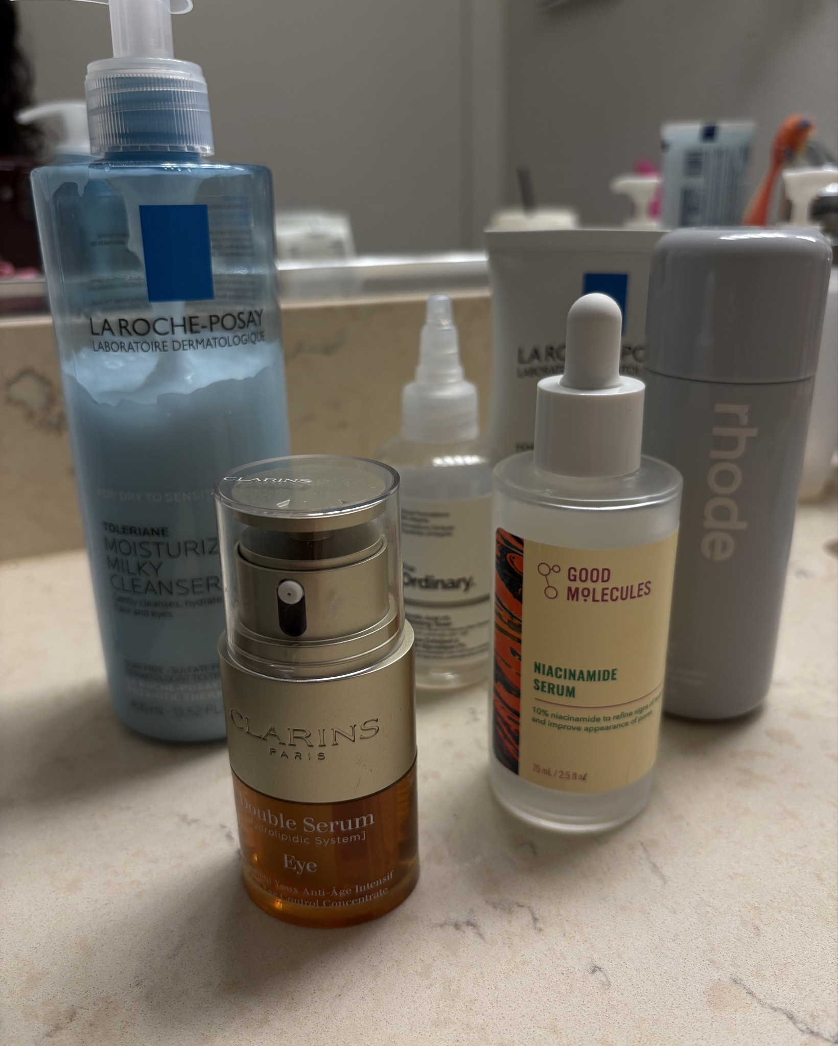 My current skincare lineup and I am OBSESSED 🤍 La Roche-Posay Toleriane Moisturizing Milky Cleanser | Clarins Double Serum Eye | The Ordinary | Good Molecules Niacinamide Serum | Rhode Skin — all linked! 🔗
Skincare routine • drugstore skincare • skincare for moms • affordable skincare • anti-aging skincare • niacinamide serum • eye serum • milky cleanser • La Roche-Posay • Clarins Paris • Good Molecules • Rhode skin • The Ordinary • skincare shelf • bathroom shelfie • morning skincare • night skincare • skincare stack • sensitive skin • midsize mom • millennial skincare • skincare obsessed • beauty favorites • LTK beauty • shop my skincare




#LTKBeauty #LTKSaleAlert #LTKgrwm