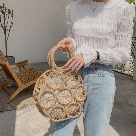 Fashion Rattan Hollow Round Straw Bags Wicker Woven Women | Etsy | Etsy (US)