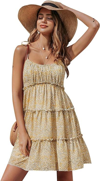 BerryGo Women's Boho Floral Fit and Flare Ruffle Dress Backless Aline Dress | Amazon (US)