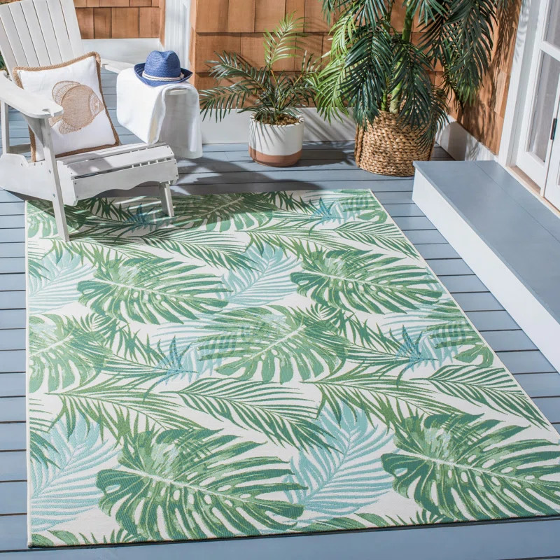 Ivanna Floral Indoor / Outdoor Area Rug in Green / Teal | Wayfair North America