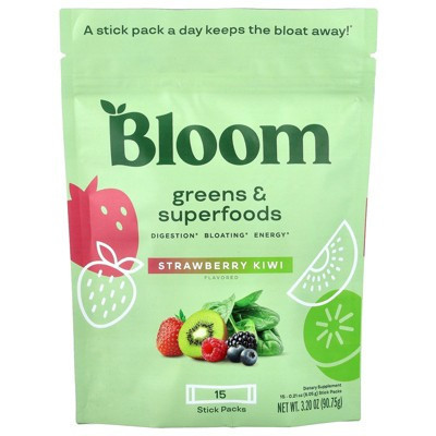 Bloom Greens & Superfoods, Strawberry Kiwi, 15 Stick Packs, 0.21 oz (6.05 g) Each | Target