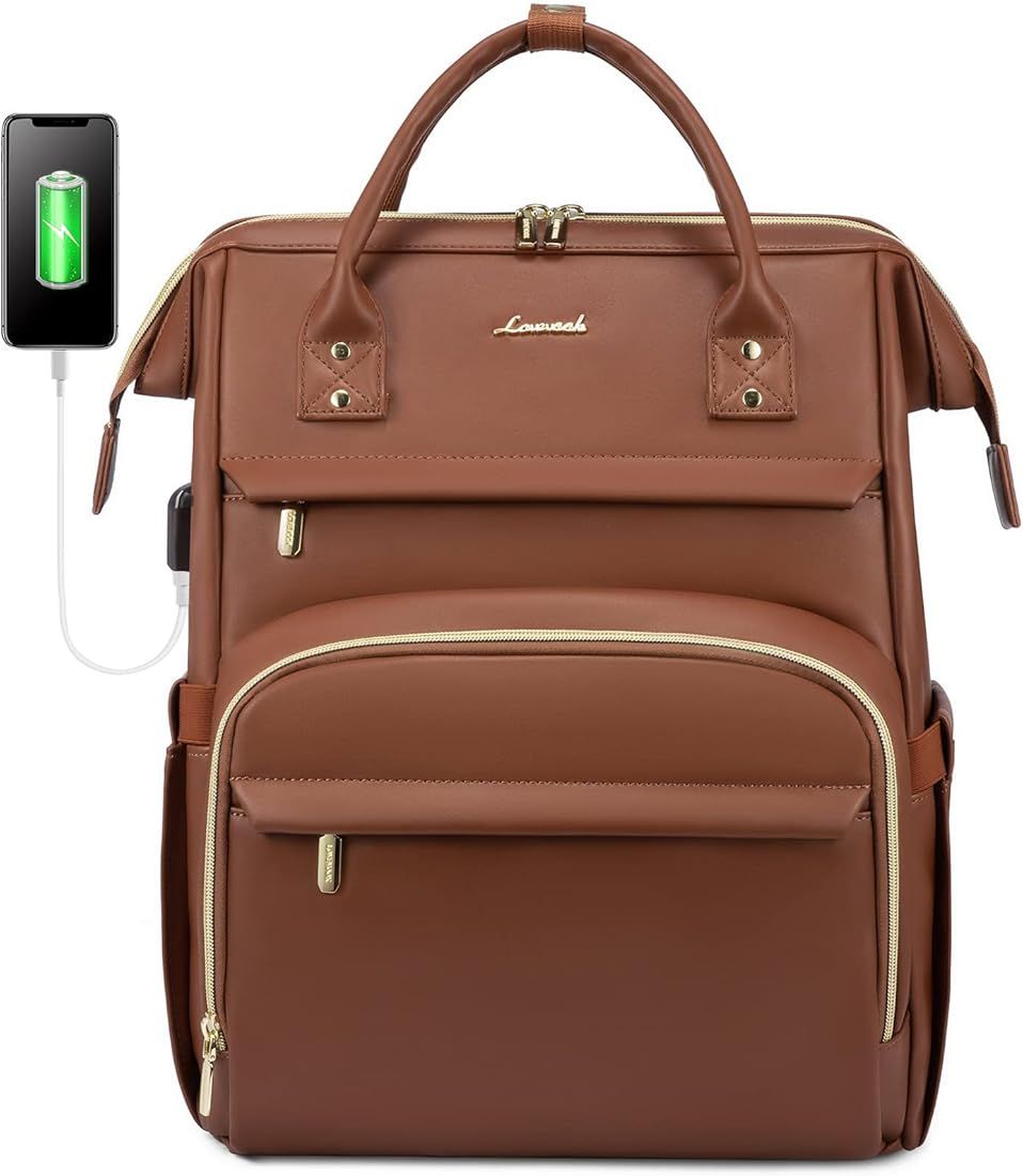 LOVEVOOK Leather Laptop Backpack for Women 15.6 inch,Travel Backpack Purse Nurse Teacher Backpack... | Amazon (US)