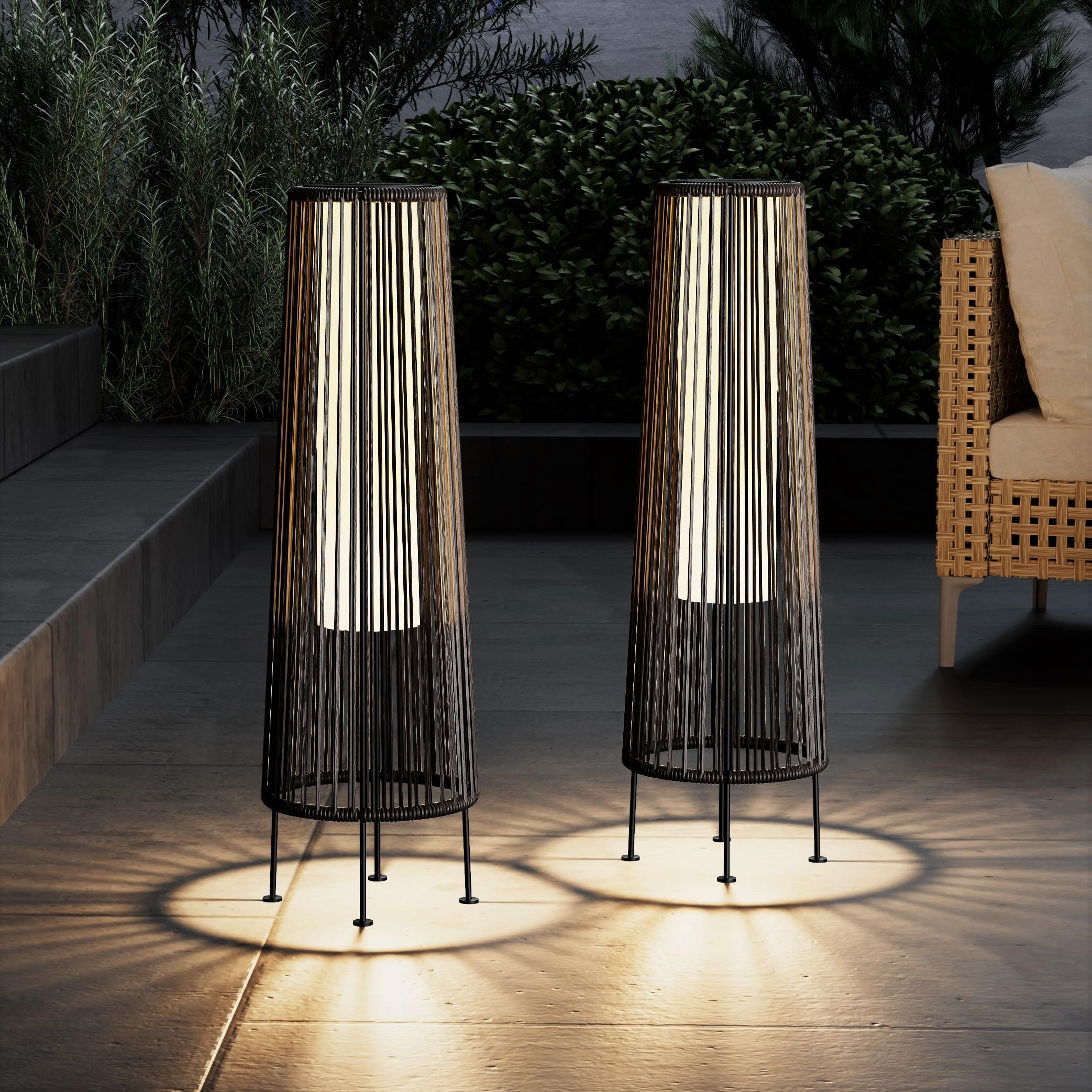 Grand patio Outdoor Floor Solar Light 2-Pack, Wicker Solar Patio Lamp Waterproof Outside Deck Lamp for Porch, Yard, Garden, Lawn Decorations - Dark Brown, Gordes 2 PCS | Amazon (US)