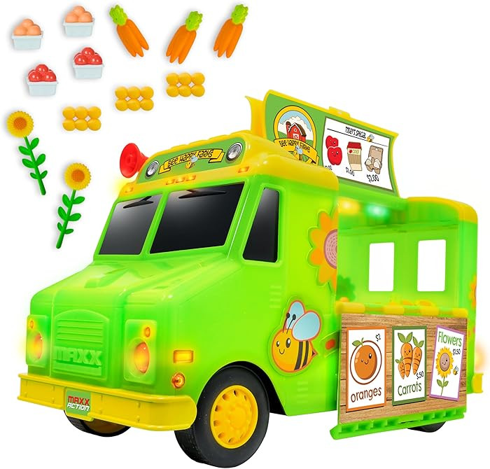 Maxx Action 12" Farmer's Market Food Truck, Lights and Sounds, Includes 14 Play Pieces, Miniature... | Amazon (US)