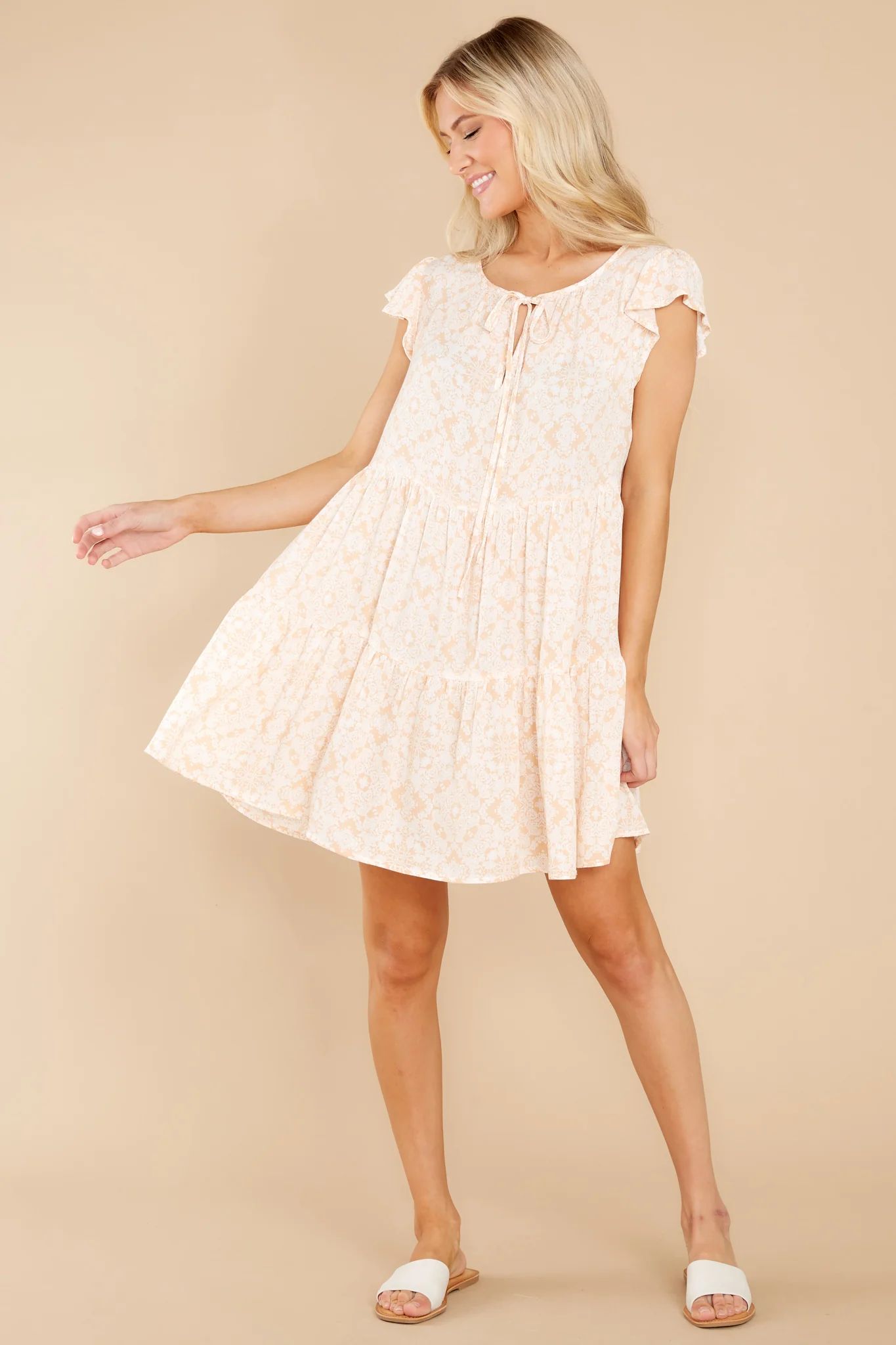 Greatest Chance Light Peach Print Dress | Red Dress 