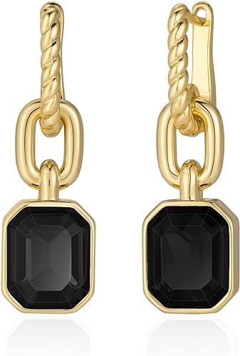 MESOVOR Gold Crystal Drop Dangle Earrings for Women Trendy, 18K Gold Plated Hoop Earrings | Emera... | Amazon (US)
