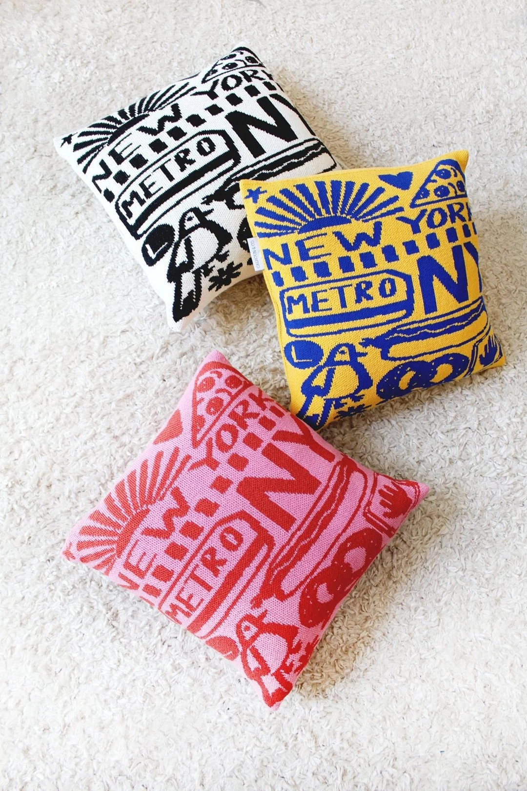New York Knit Pillow Colorful Home Decor Knit Pillow Cover With Insert Classic Boho Home - Etsy | Etsy (US)