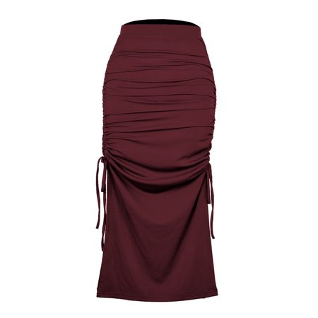 Wenseny Women’s Side Split Drawstring Pencil Skirt Ankle-Length Maxi Knitted Fish Tail Skirts Burgun | Walmart (US)