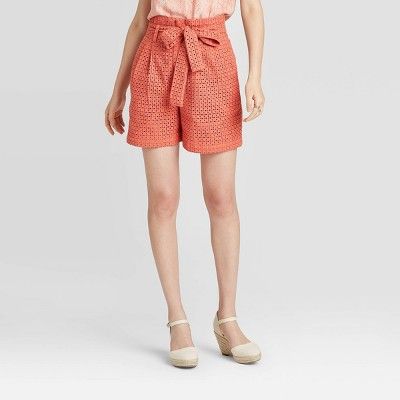 Women's High-Rise Eyelet Paperbag Shorts - A New Day™ Coral | Target