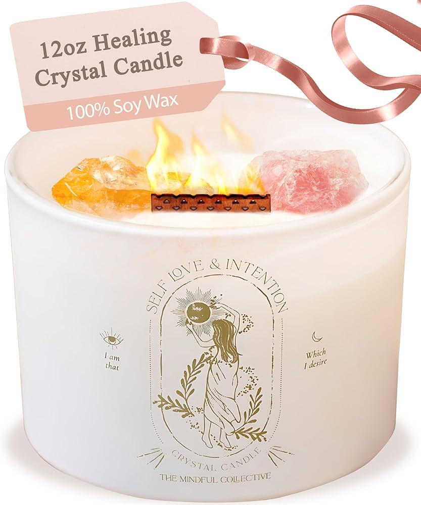 Healing Crystals Candle - 12oz Wood Wick Candles that Crackle. Crystals and Healing Stones Aromat... | Amazon (US)