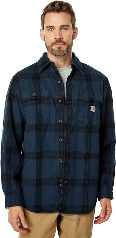 Carhartt Men's 105439 Loose Fit Heavyweight Flannel Long-Sleeve Plaid Shirt | Amazon (US)