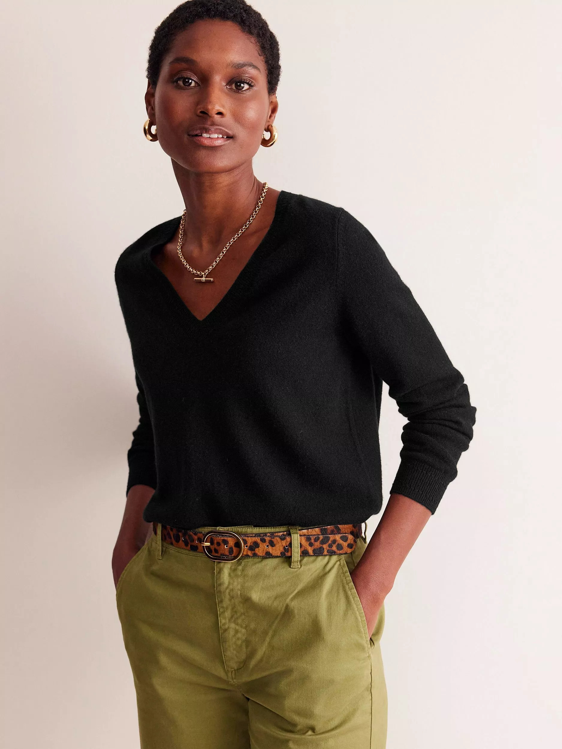 Boden Eva Cashmere V-Neck Jumper, Black | John Lewis (UK)