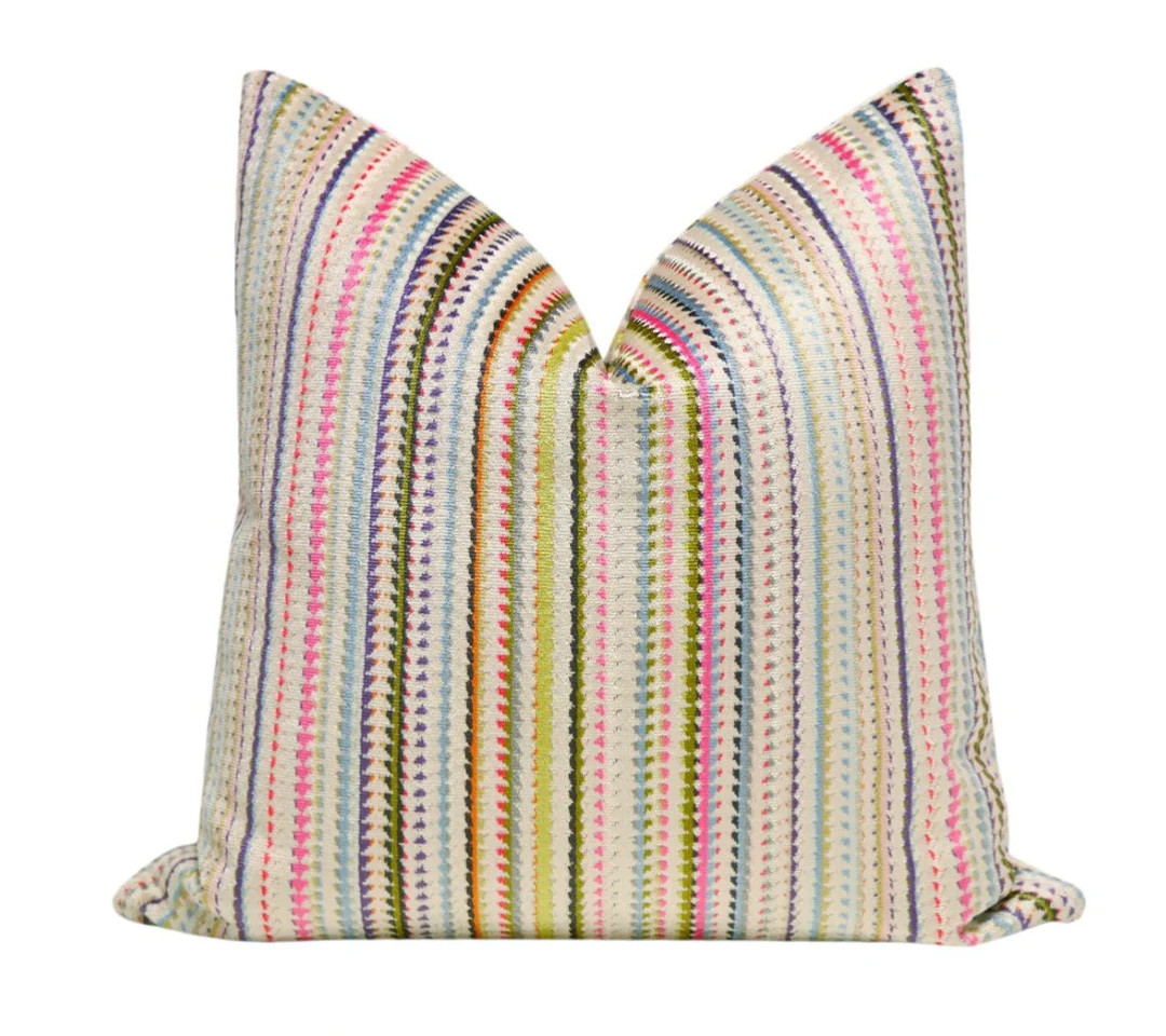 Tribeca Cut Velvet // Multi Pillow COVER ONLY  Stripe - Etsy | Etsy (US)