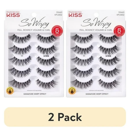 (2 pack) KISS So Wispy False Eyelashes, Strip Lashes, Style 11, Black, 12mm, 5 Pairs | Walmart (US)
