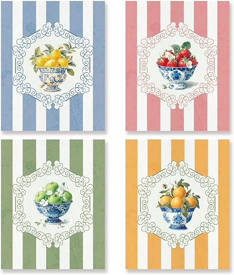 KSDUT Trendy Fruit Wall Decor Art Set of 4 - Retro Food Kitchen Artwork Poster Prints Lemon Orang... | Amazon (US)