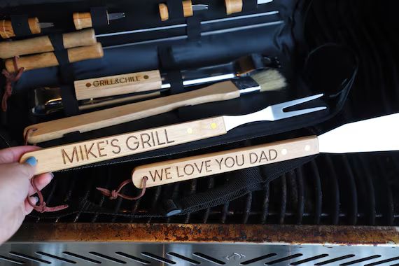 Engraved bbq set, personalized grilling tools, father’s day gift, gift for dad, personalized gi... | Etsy (US)