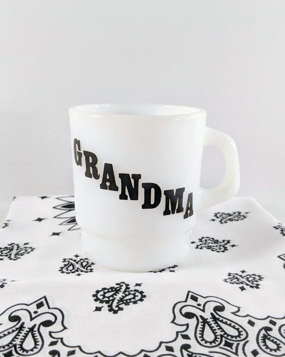 Vtg. Milk Glass grandma Mug. White With Black - Etsy | Etsy (US)