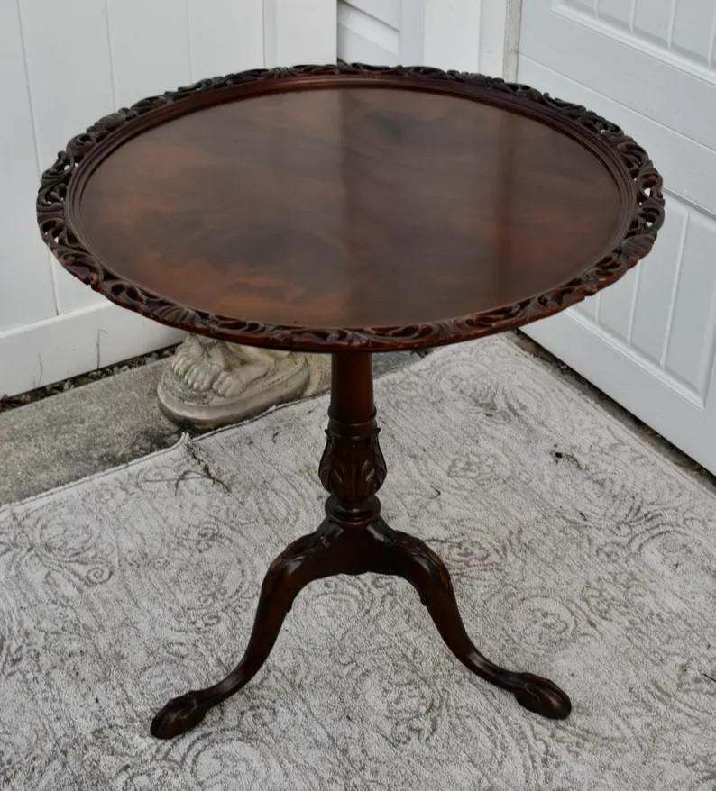 Vintage Carved Mahogany Chippendale Style Tilt Top Table - Etsy | Etsy (US)