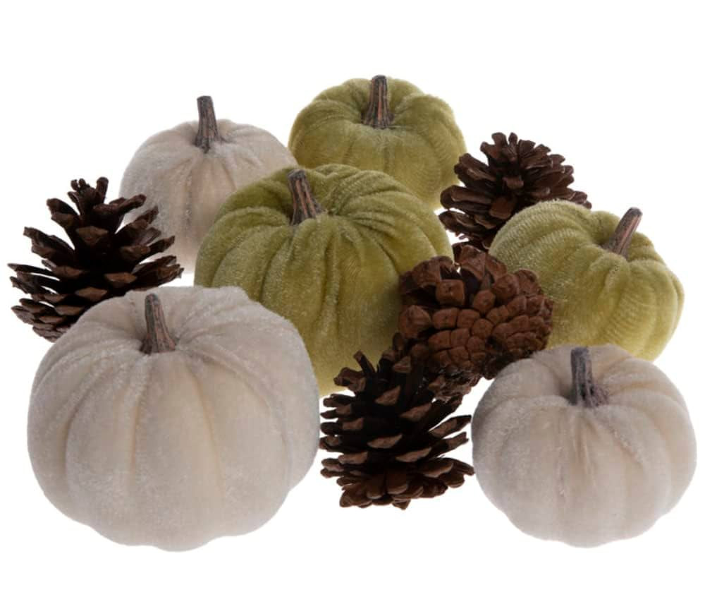 Hobby Lobby Green and White Velvet Pumpkins and Pine Cones Bowl Filler Table Scatter for Fall Tha... | Amazon (US)