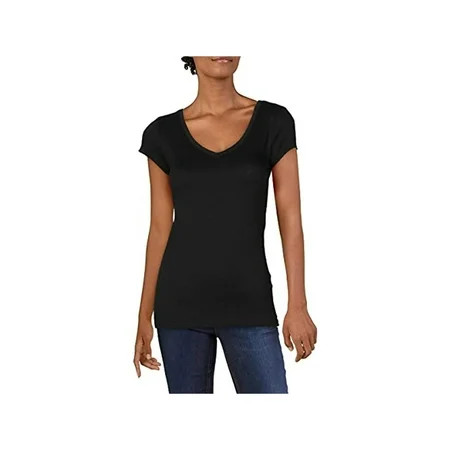 DOLAN Womens Black Textured Ribbed Neckline Short Sleeve V Neck T-Shirt L | Walmart (US)