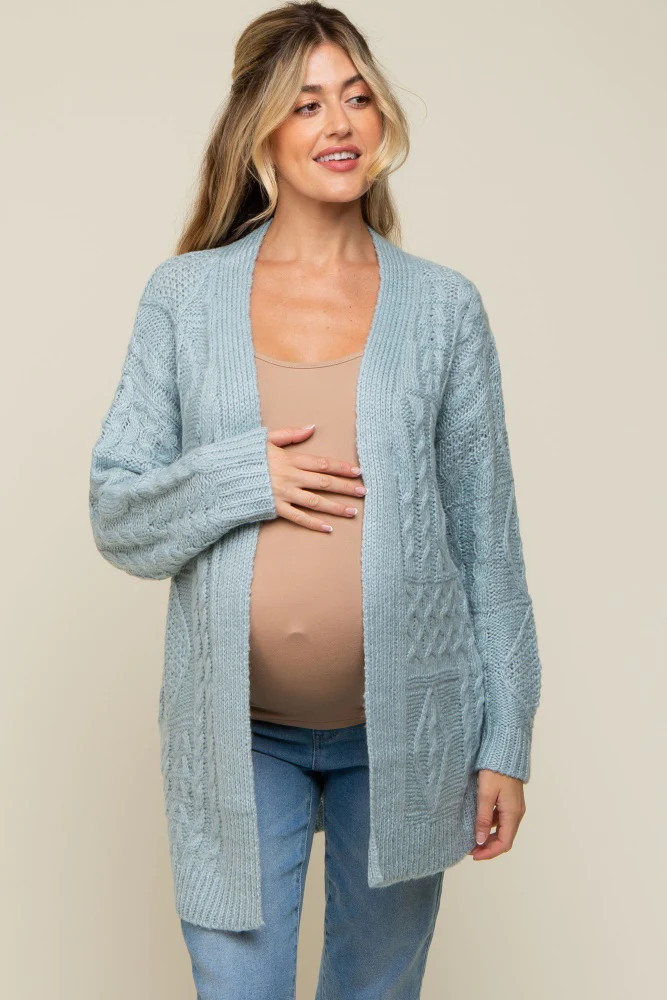Light Blue Cable Knit Maternity Cardigan | PinkBlush Maternity