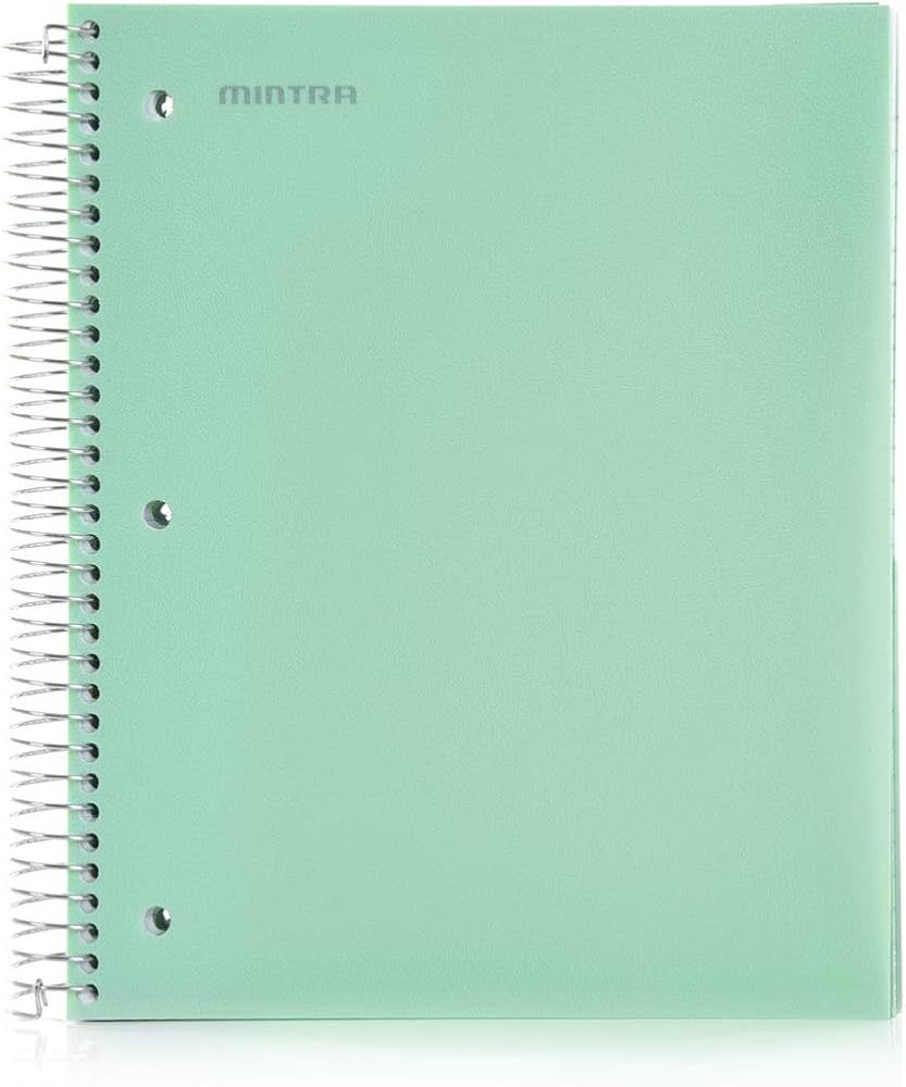 Mintra Office Durable Spiral Notebooks, 5 Subject, (Sage Green, Wide Ruled 1pk), 200 Sheets, 5 Po... | Amazon (US)