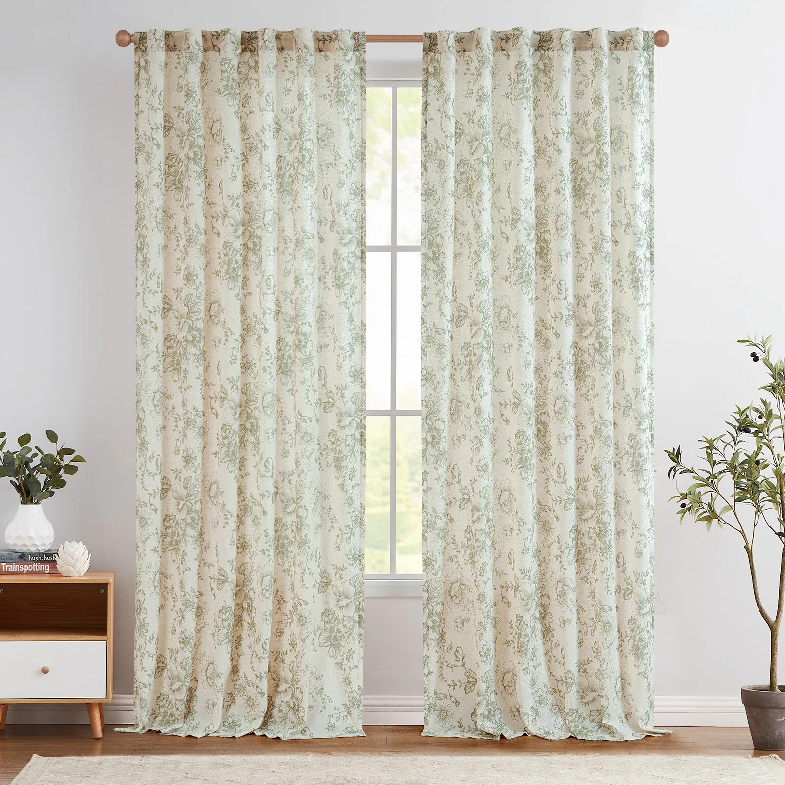 Winston Porter Neacsa Linen Semi Sheer Peony Flower Patterned Rod Pocket Curtain Pair & Reviews |... | Wayfair North America