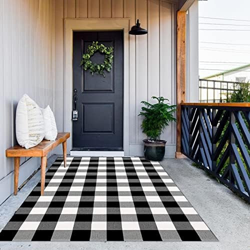 MUBIN Cotton Buffalo Plaid Rug, 3x5 Black and White Check Outdoor Rug Front Door Decorative Mat, ... | Amazon (US)