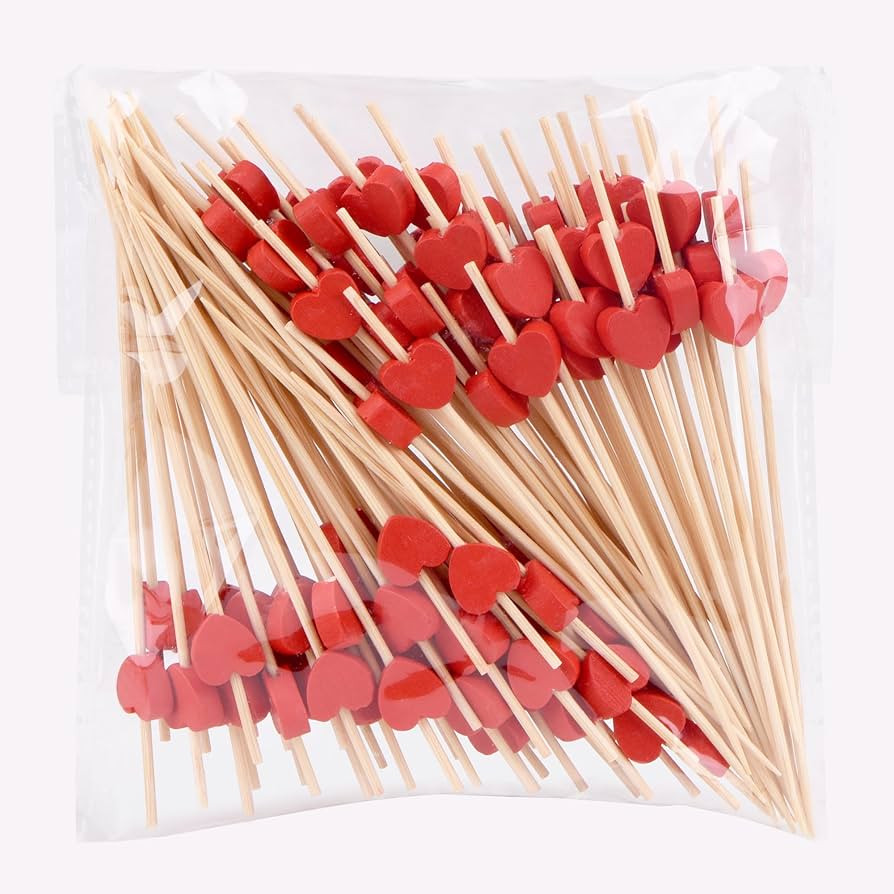 JtmyAota 100 Pack Fruit Toothpicks, Heart-Shaped Bamboo Cocktail Picks, Natural Bamboo Toothpicks... | Amazon (US)