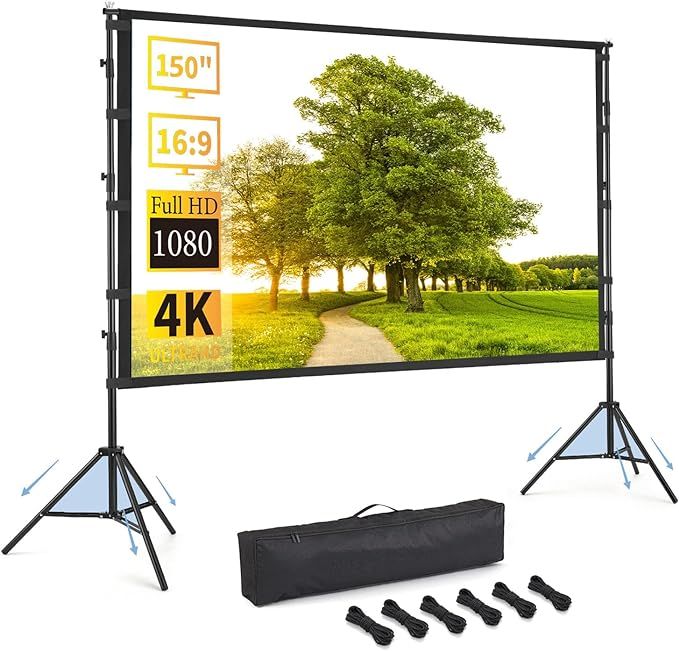 Portable Projector Screen with Stand, 150 inch 16:9, Outdoor Projector Screen, Foldable, Ironable... | Amazon (US)