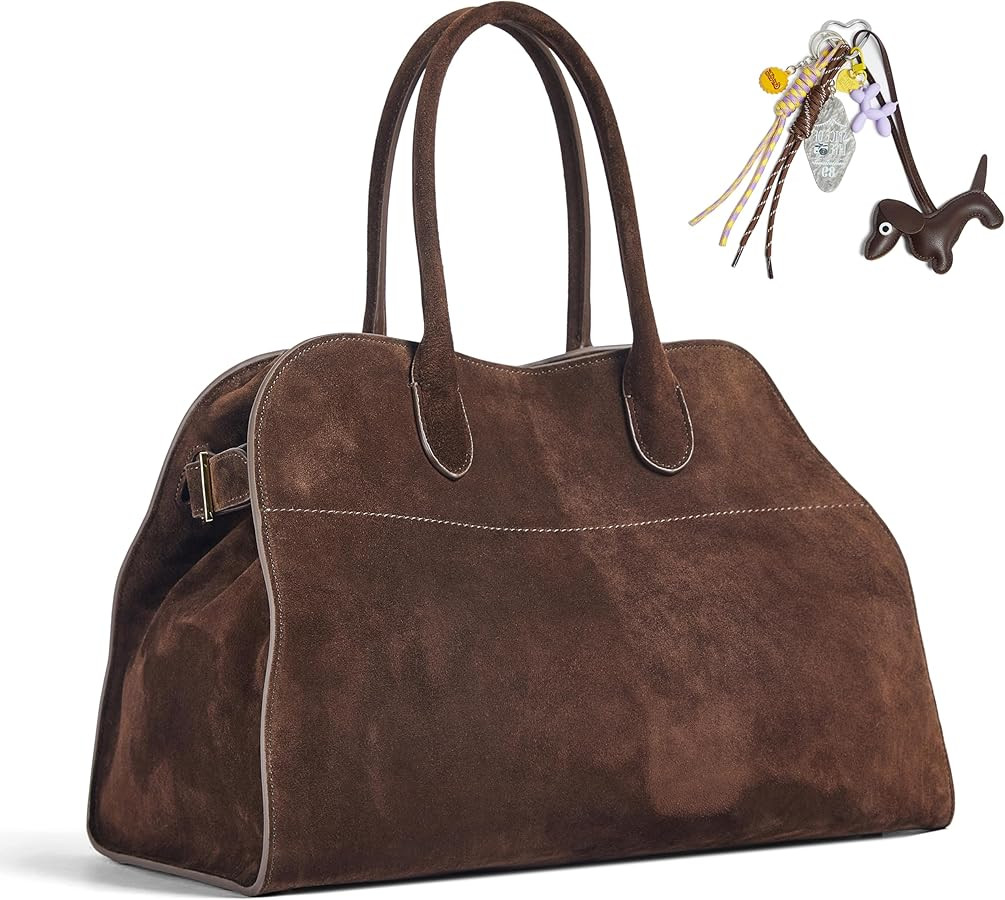 Brown Faux Suede Handbag Tote Hobo Bag for Women 2026, Women'S Top-Handle Handbags, 15” or 17... | Amazon (US)