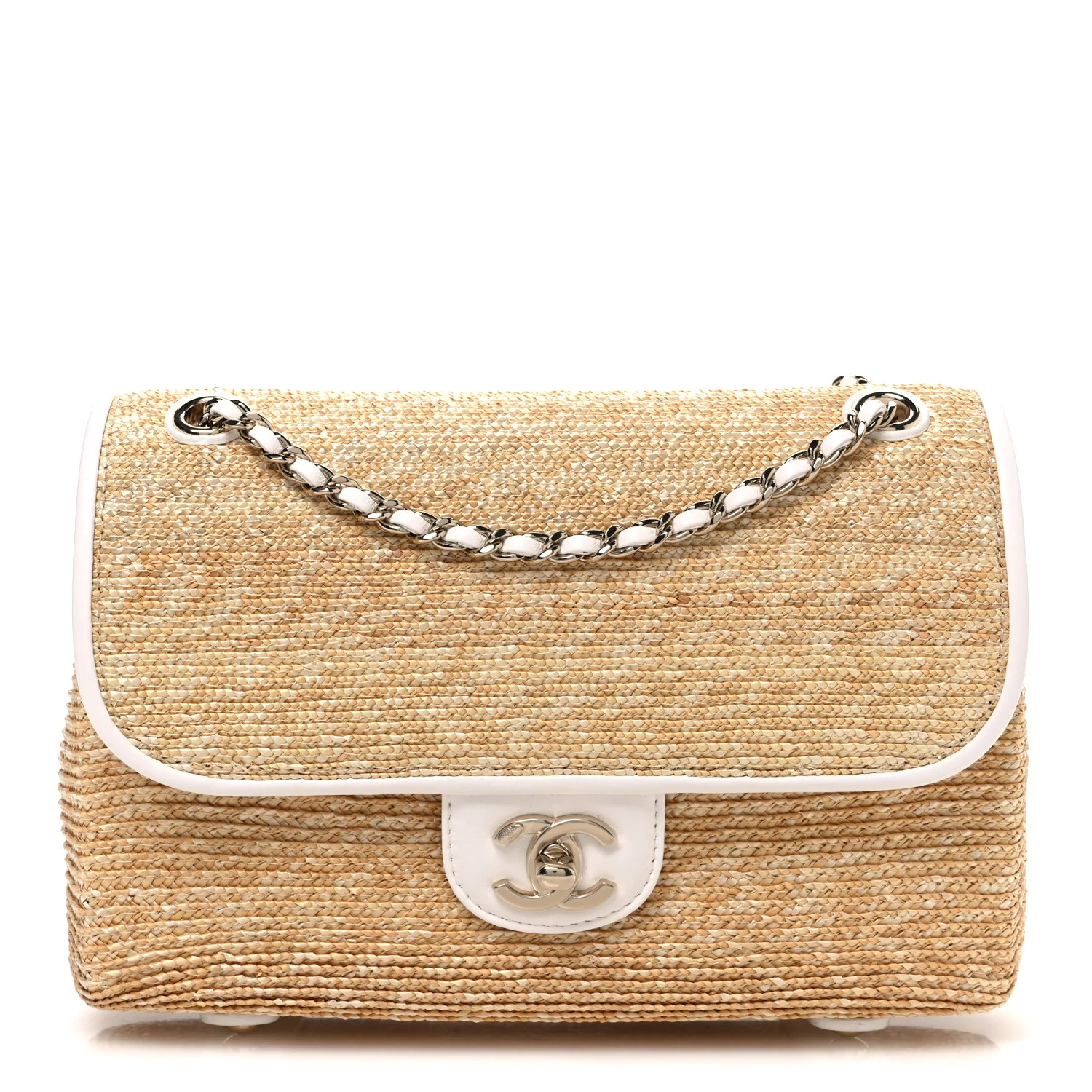 Raffia Lambskin Small Flap Bag Beige White | FASHIONPHILE (US)