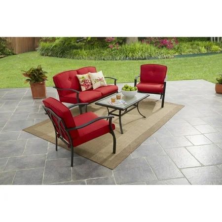 Mainstays Belden Park 4-Piece Outdoor Sofa Set for Patio, Red, Seats 4 | Walmart (US)