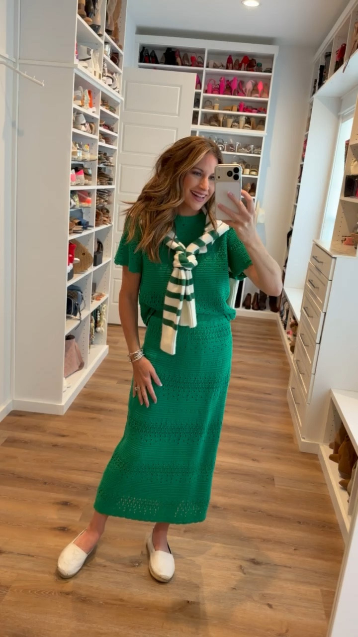 In a small set, small cardigan, espadrille flats and accessories - fits tts.

#LTKgrwm #LTKootd #LTKSeasonal